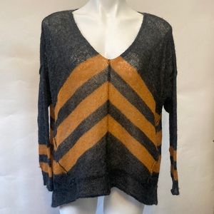 💙 Free People Dark Gray Chevron Orange Print Alpaca Sweater